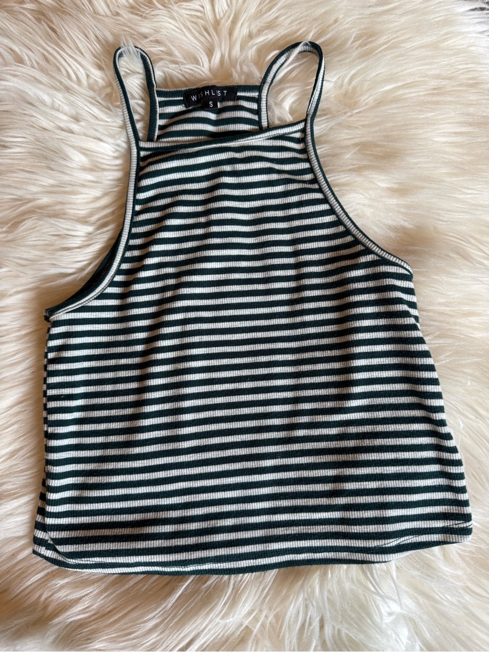 Wishlist green and grey striped ribbed high neck tank top